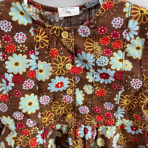 Cakewalk | Girl’s Brown Floral Dress Scalloped Hem Button Top Short Sleeve 5T - Picture 7 of 8